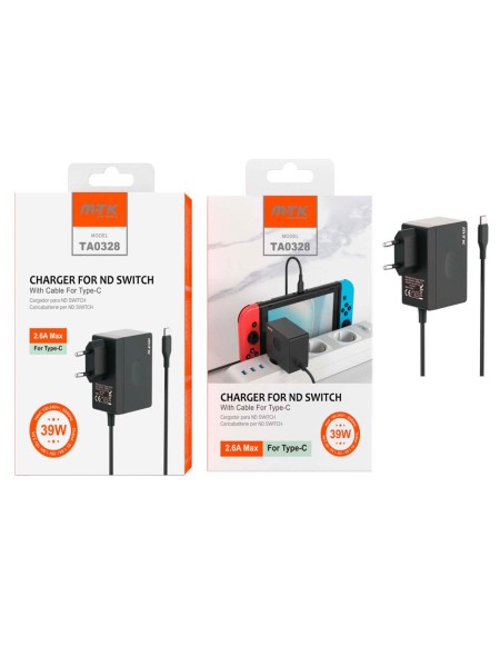 Cargador Nintendo Switch TA0328 / Type-C / 39W / 2.6A / Negro /  MTK